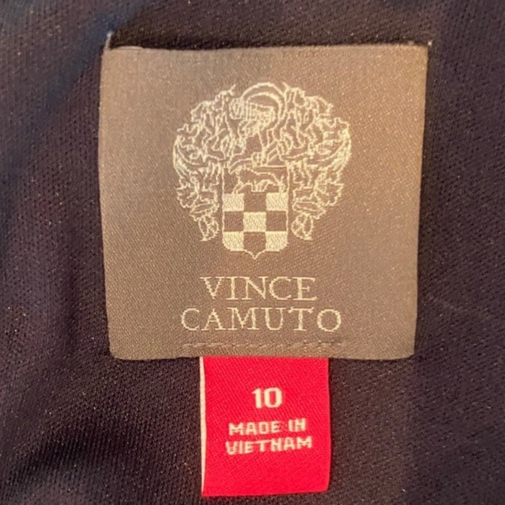 Vince Camuto Puffy Sleeve V-Neck Navy Blue Floral Scuba Knit Fabric Size 10 - Picture 6 of 7
